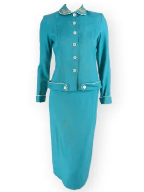 50s Skirt Suit in Turquoise Blue - xs, sm