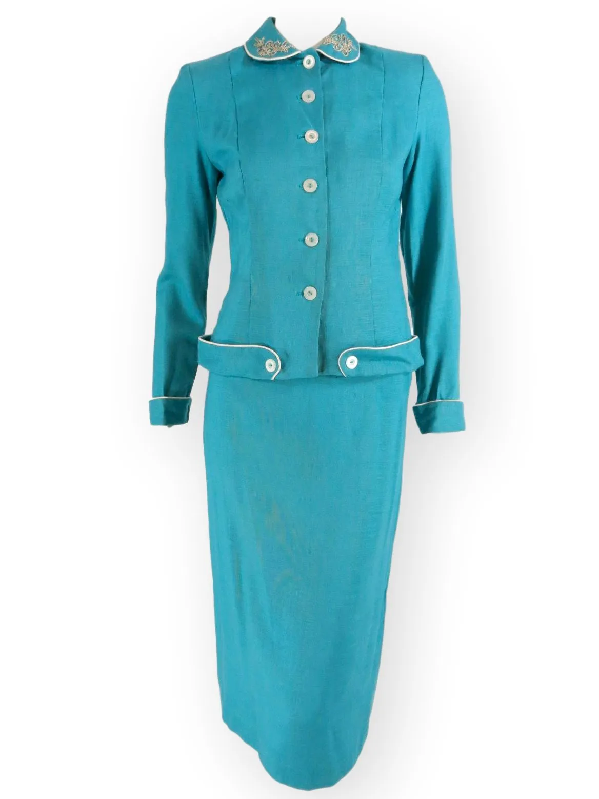 50s Skirt Suit in Turquoise Blue - xs, sm