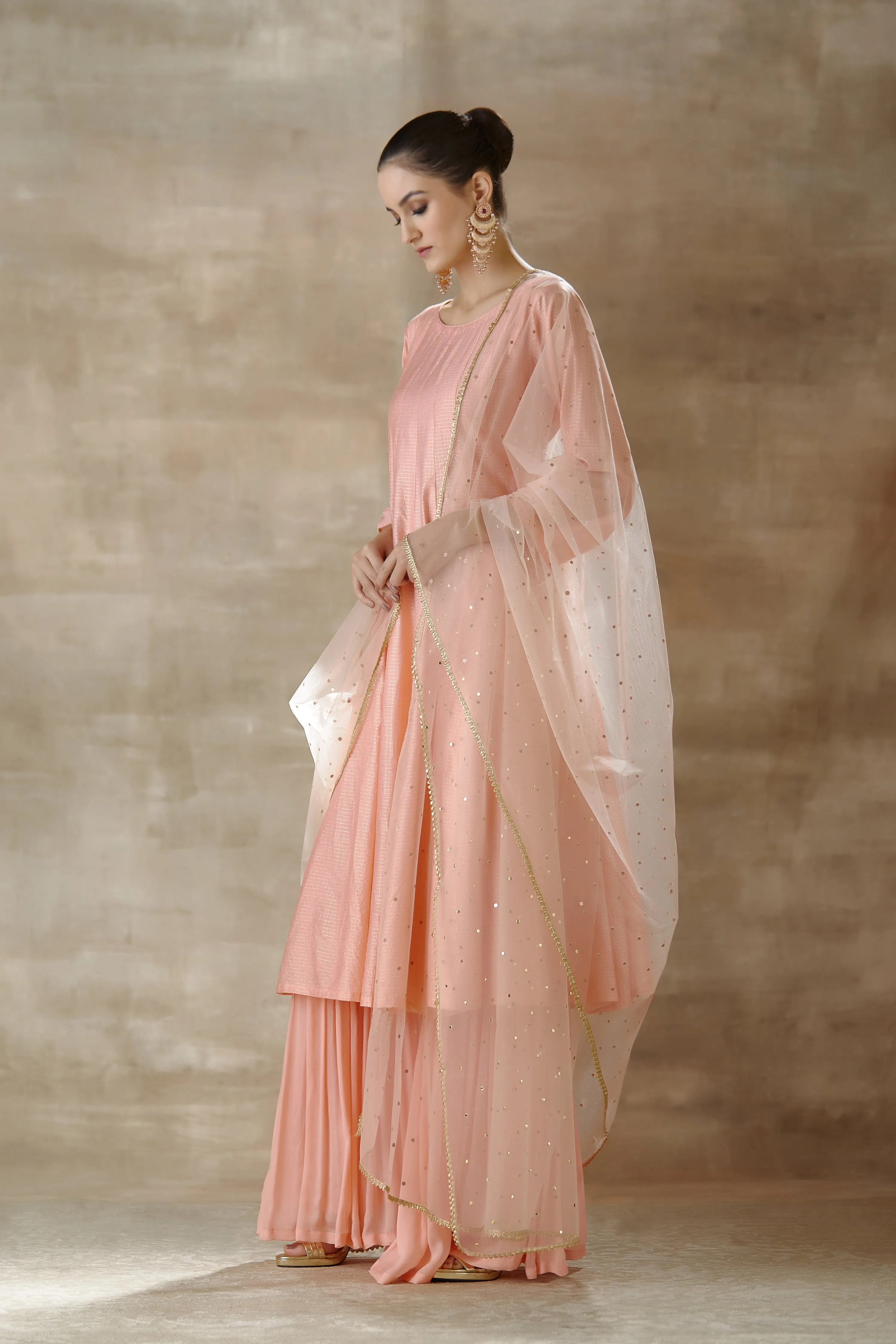50z286H-RO peach  Embroidery Silk Suit with Matching Dupatta