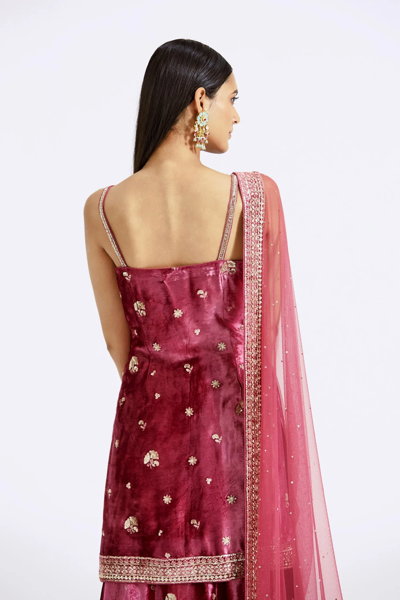 51Z002-RO Pink Velvet Embroidered Sharara Suit with Dupatta