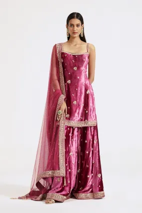 51Z002-RO Pink Velvet Embroidered Sharara Suit with Dupatta