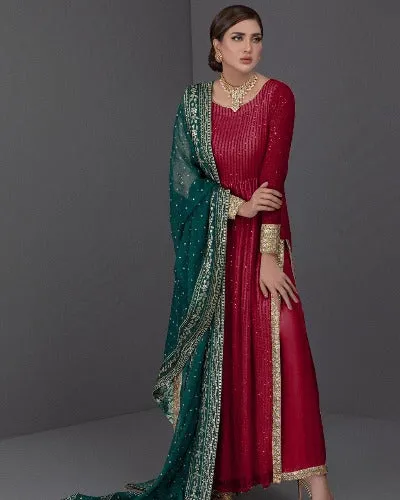 Anarkali Gold Embroidery Gown Set of 3