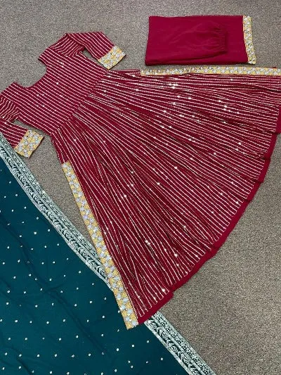 Anarkali Gold Embroidery Gown Set of 3