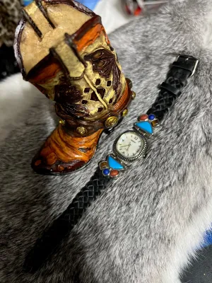Appear Watch Women 26mm Silver Tone MOP Blue Red Stone Southwest New Battery