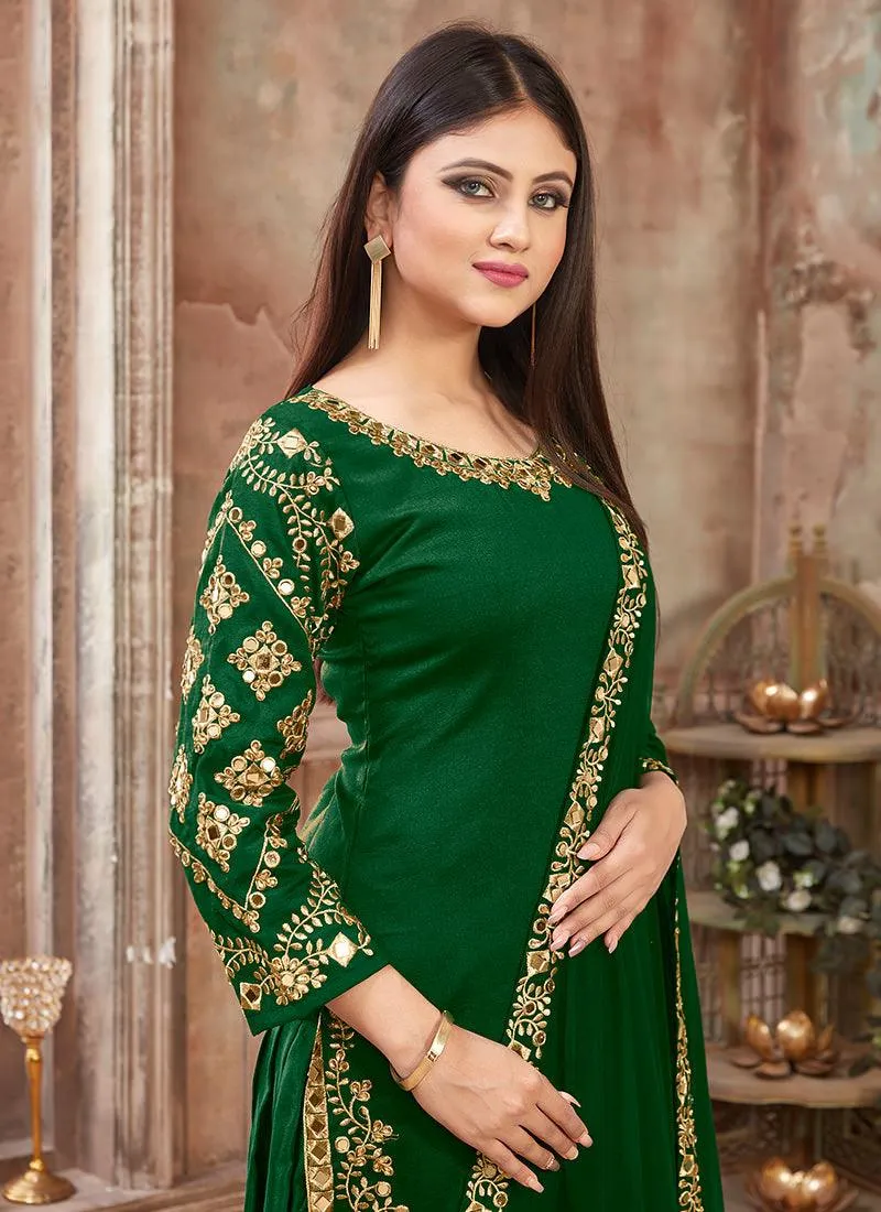 Art Silk Embroidered Green Punjabi Salwar Suit
