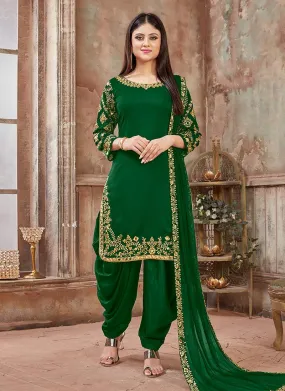 Art Silk Embroidered Green Punjabi Salwar Suit