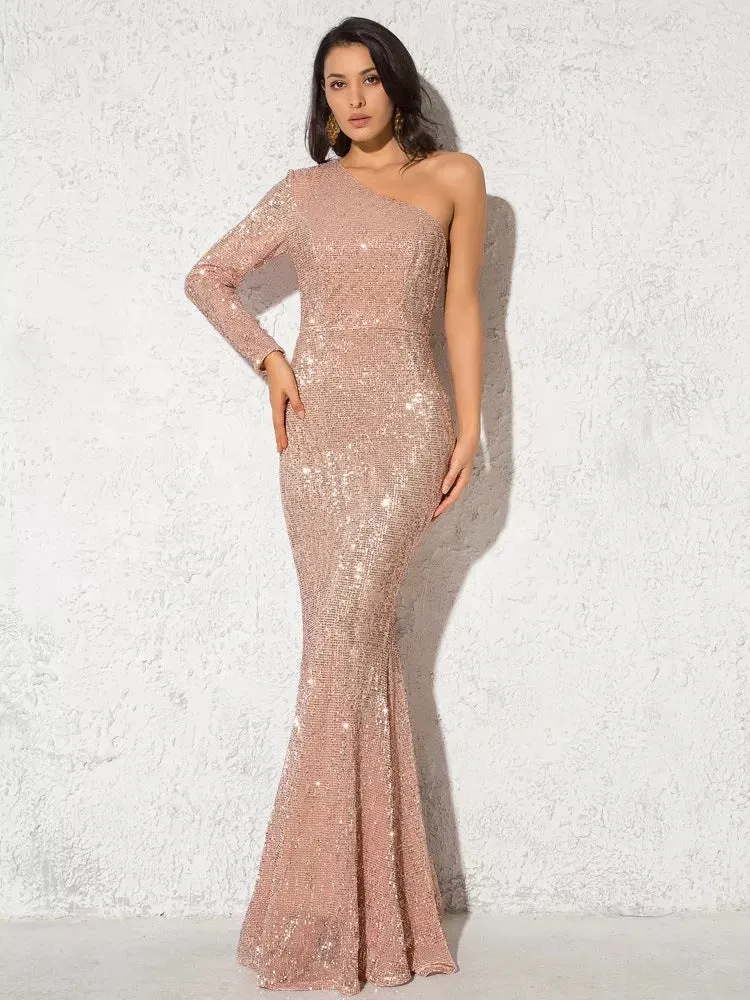 Asymmetrical Dress with Long Fishtail Maxi Hem