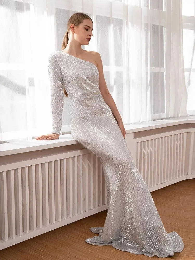 Asymmetrical Dress with Long Fishtail Maxi Hem