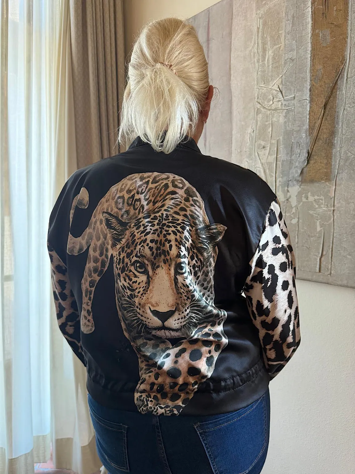 Black Leopard Satin Style Jacket Gemma