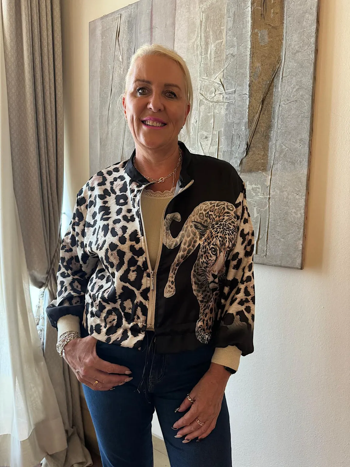 Black Leopard Satin Style Jacket Gemma