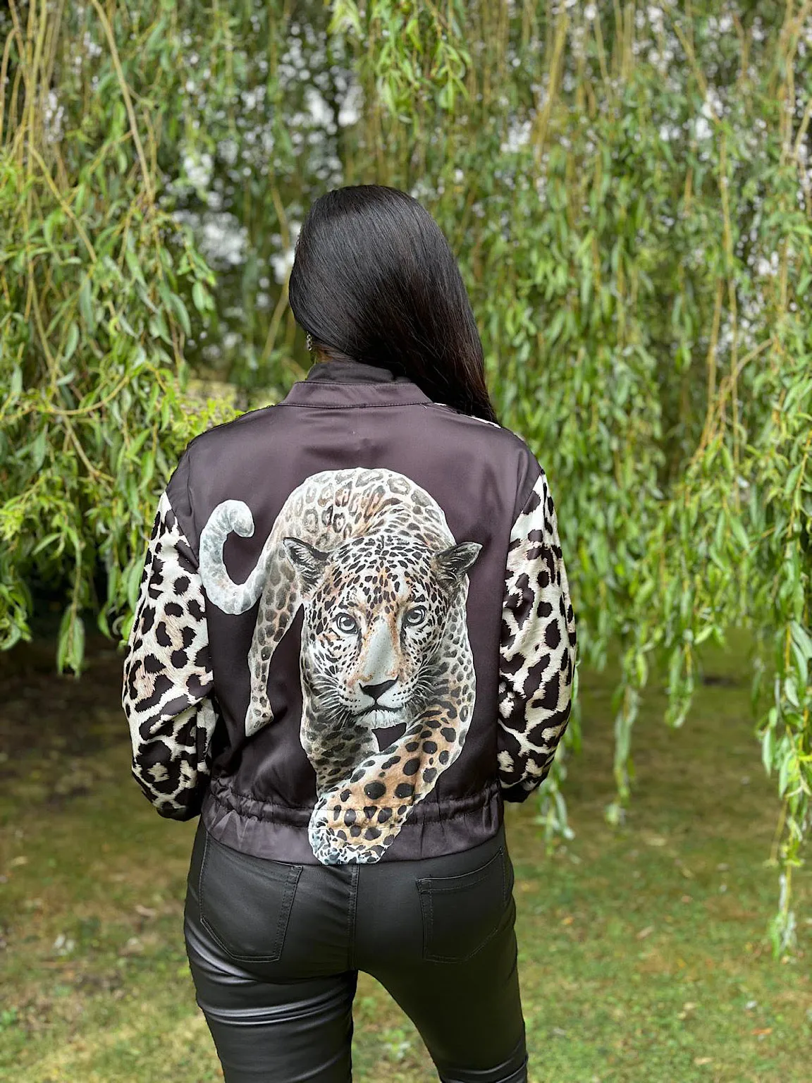 Black Leopard Satin Style Jacket Gemma