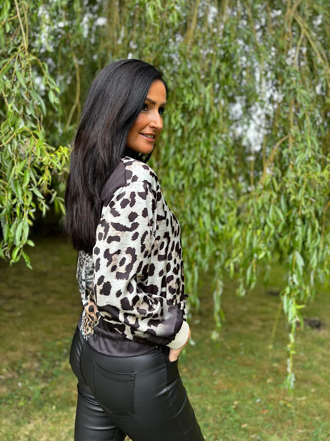Black Leopard Satin Style Jacket Gemma