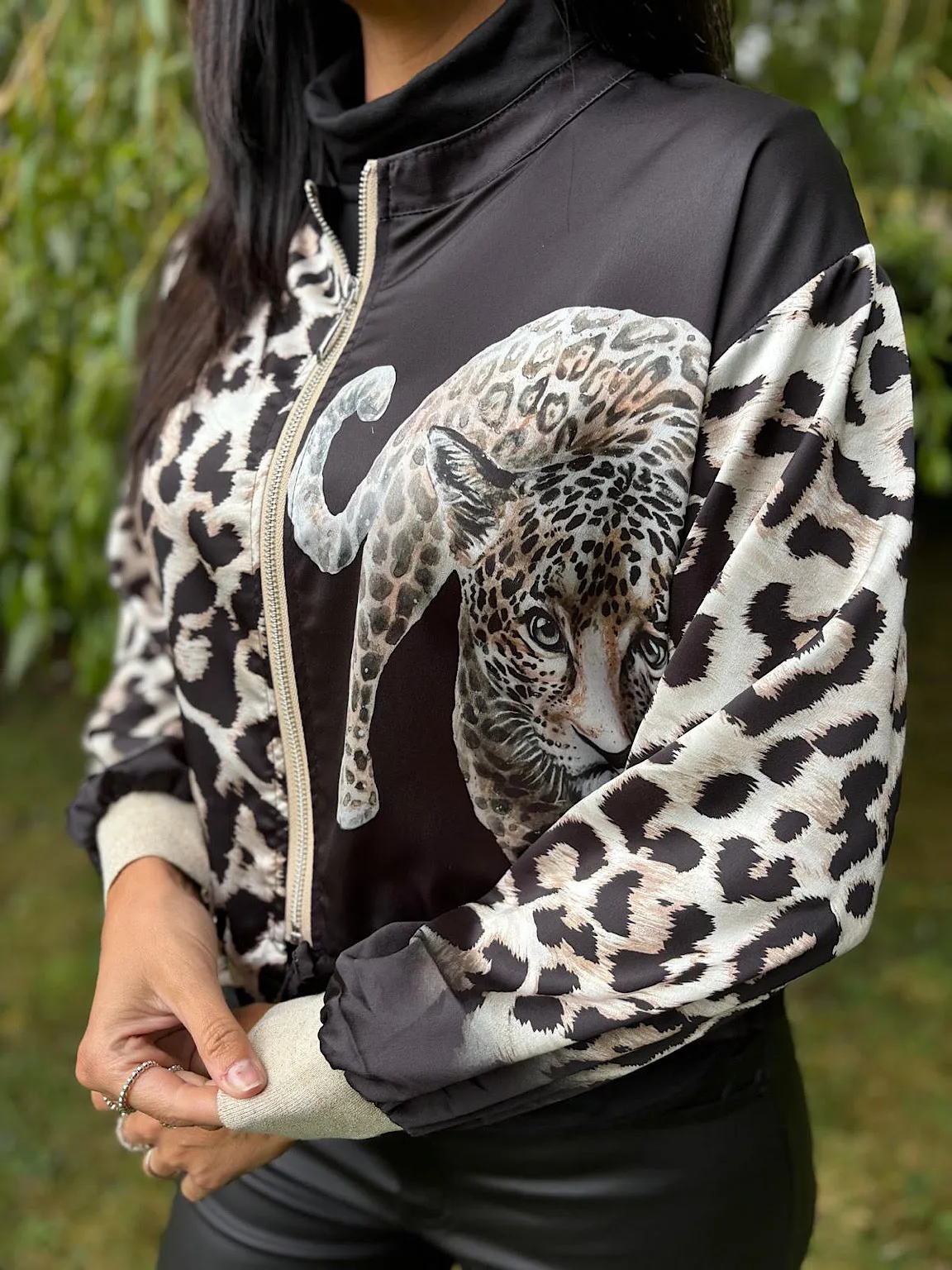 Black Leopard Satin Style Jacket Gemma
