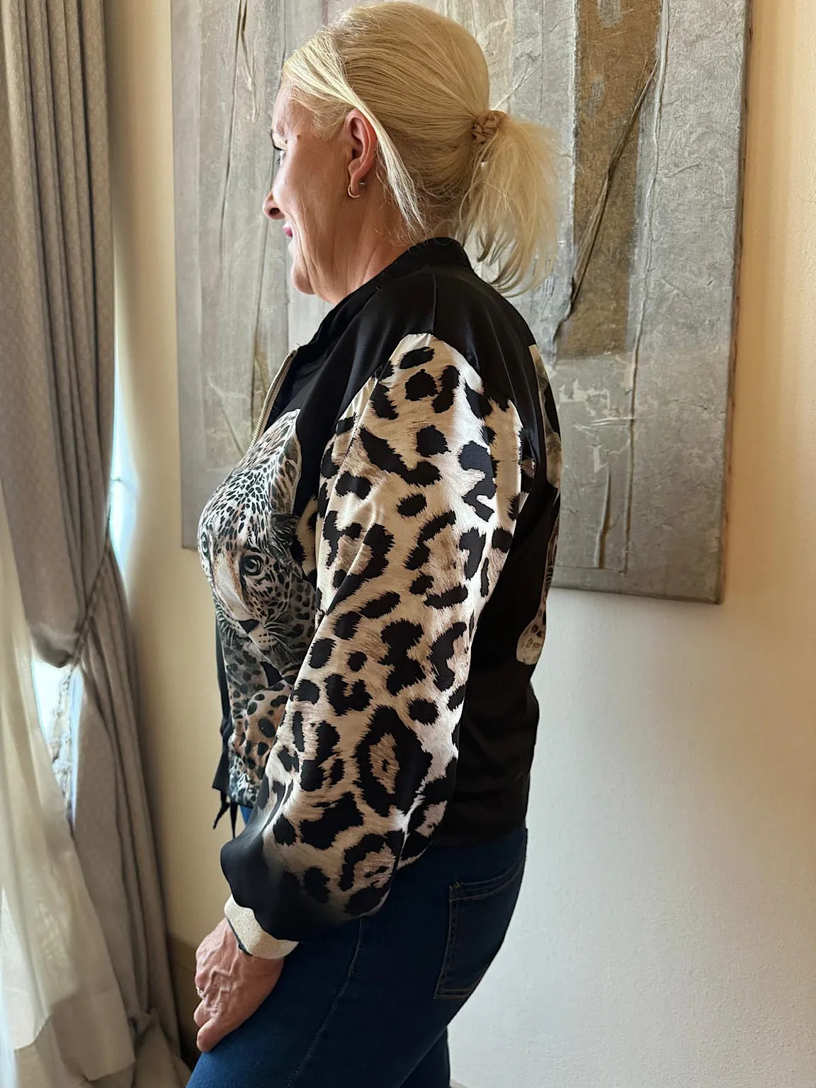 Black Leopard Satin Style Jacket Gemma
