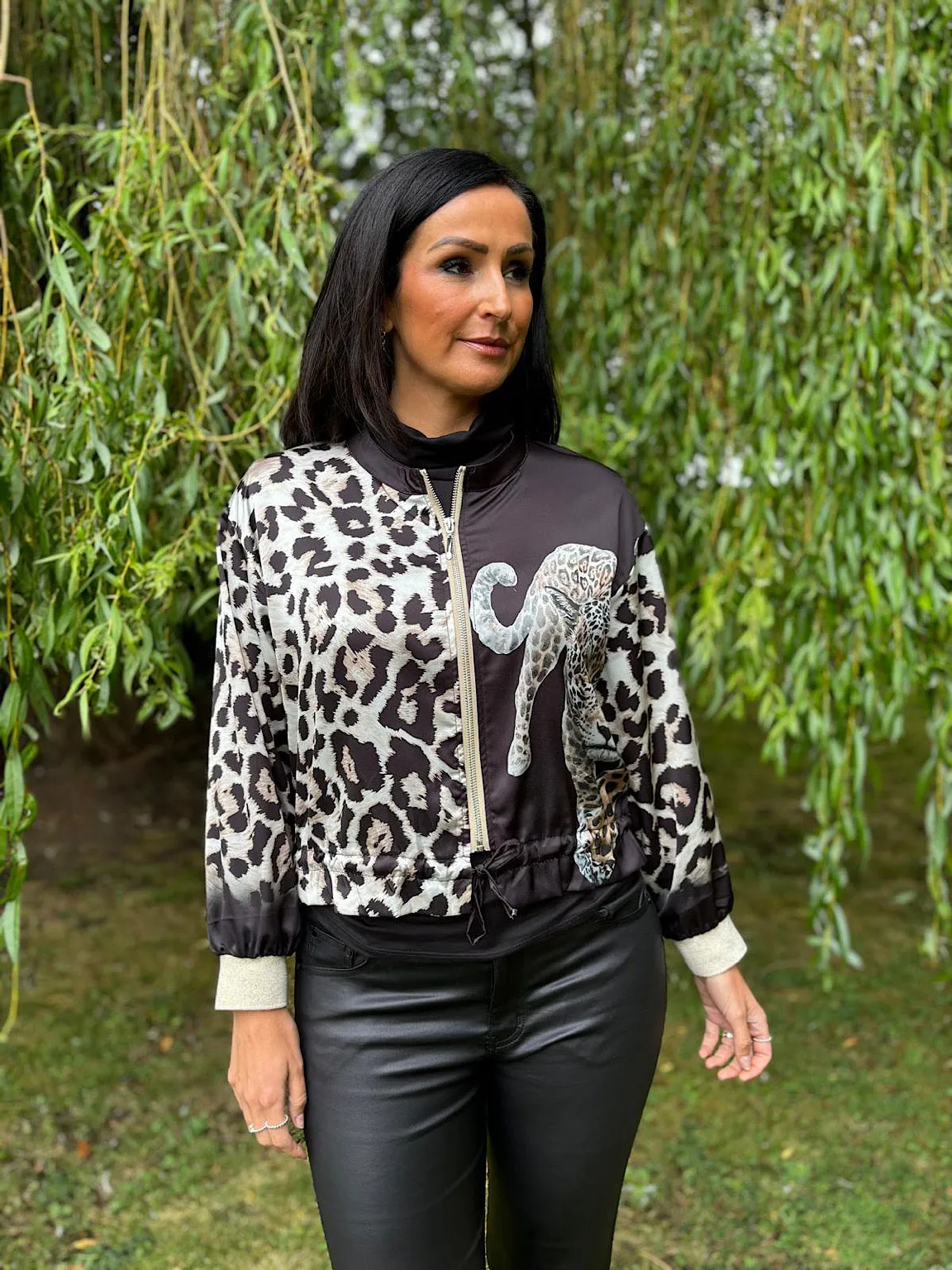 Black Leopard Satin Style Jacket Gemma
