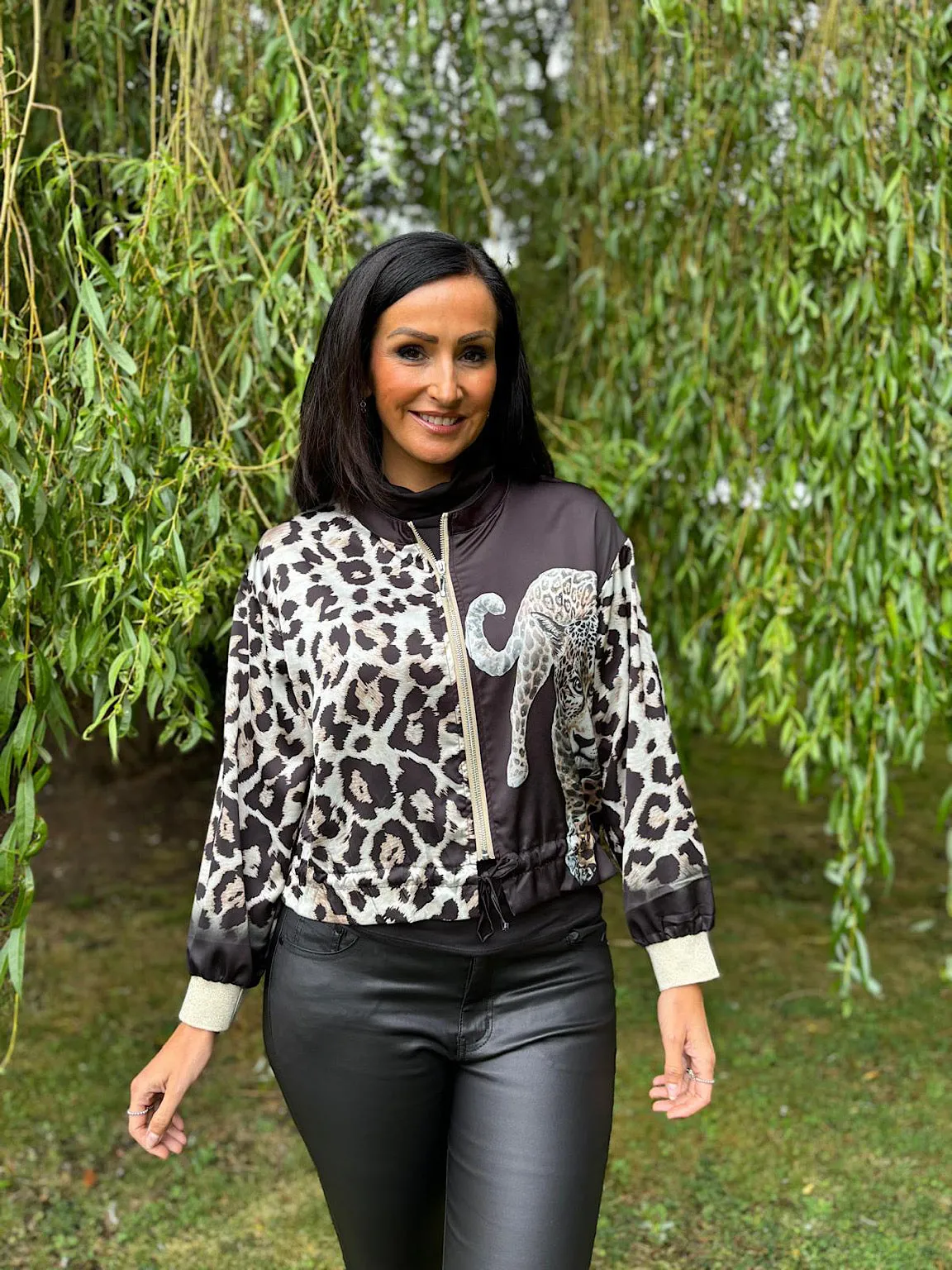 Black Leopard Satin Style Jacket Gemma