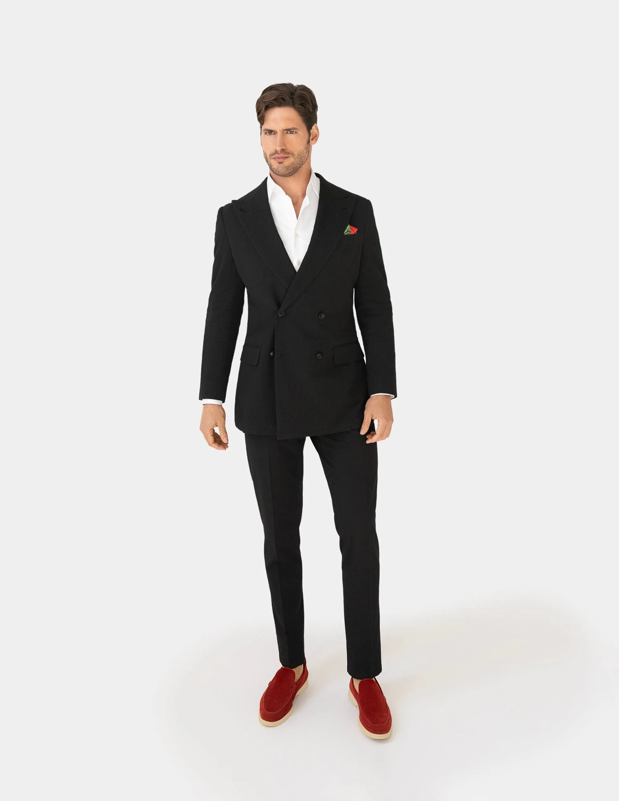 Black Seersucker Double Breasted Suit