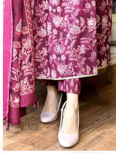Blossom Wine Floral Salwar Suit Dupatta