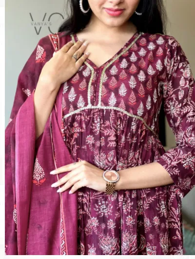 Blossom Wine Floral Salwar Suit Dupatta