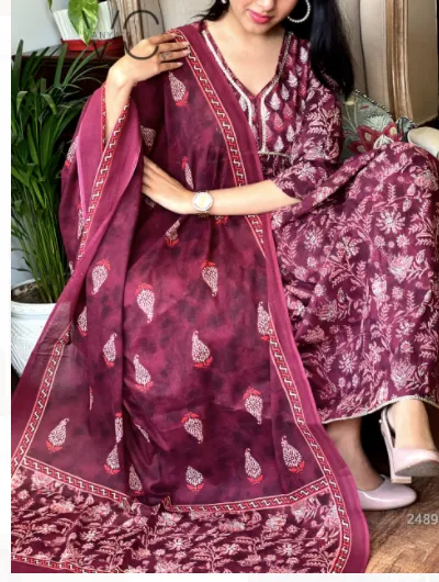 Blossom Wine Floral Salwar Suit Dupatta