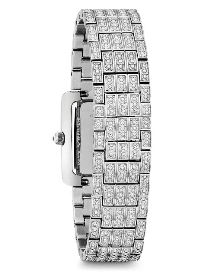 Bulova Womens Swarovski Crystal Watch - Rectangular - Pave Dial - Blue Hands
