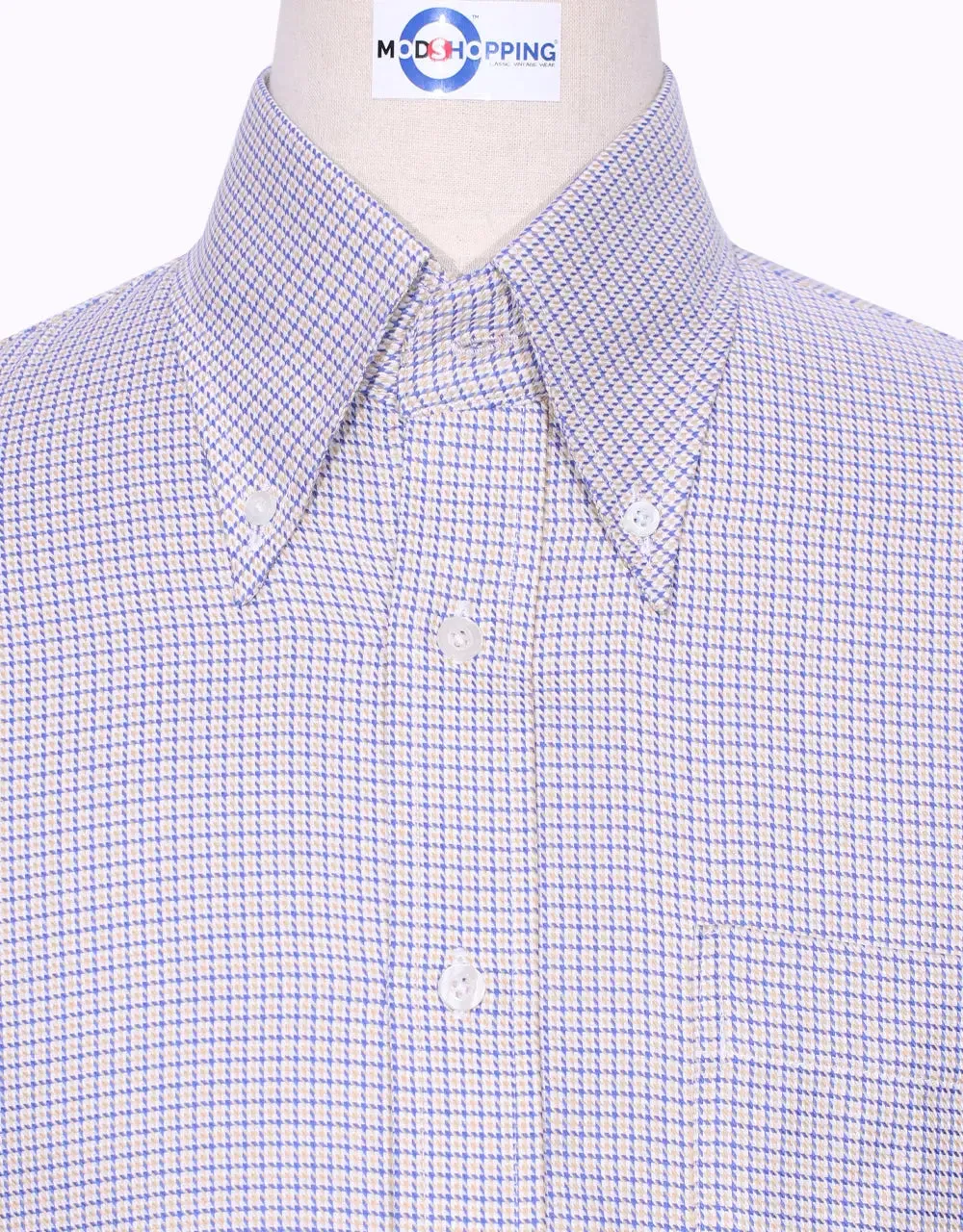 Button Down Shirt - Yellow and Blue Houndstooth Shirt