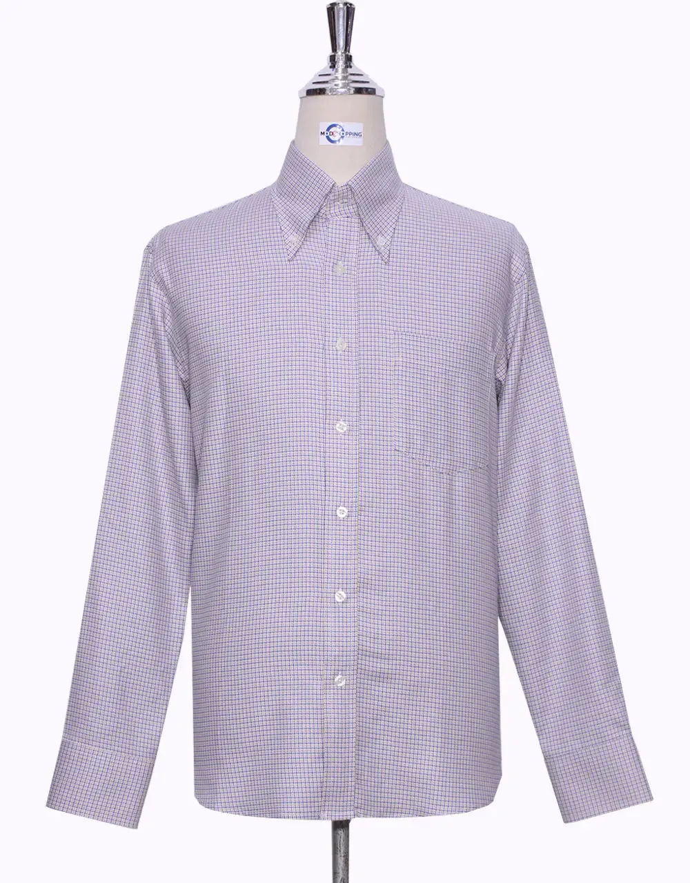 Button Down Shirt - Yellow and Blue Houndstooth Shirt