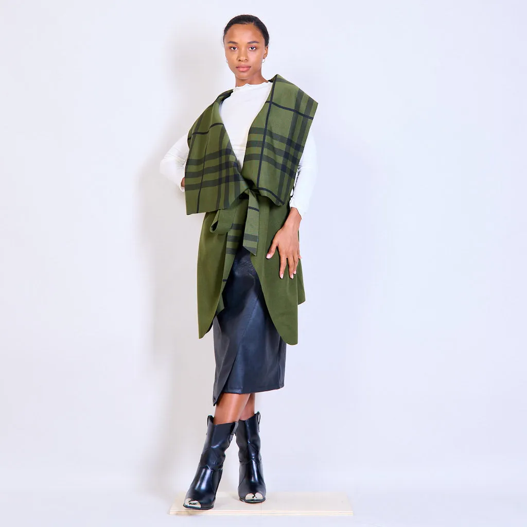 Checked cardigan with a belt wholesale