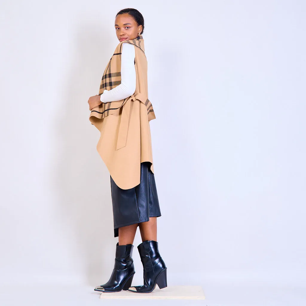 Checked cardigan with a belt wholesale