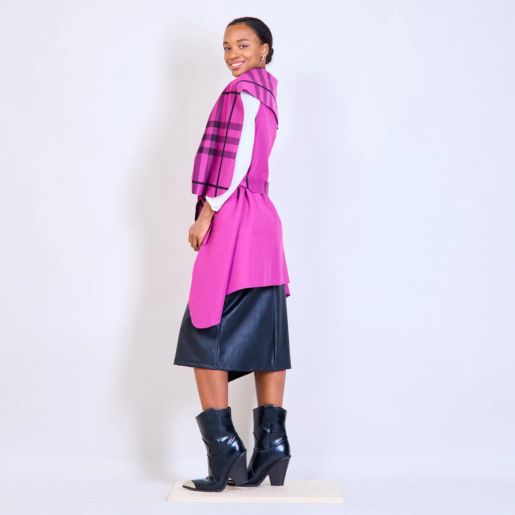Checked cardigan with a belt wholesale