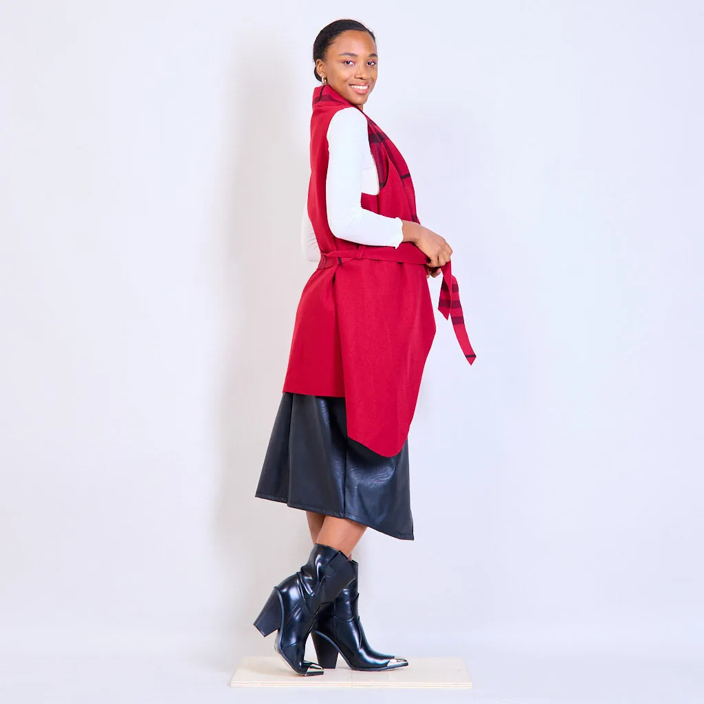 Checked cardigan with a belt wholesale