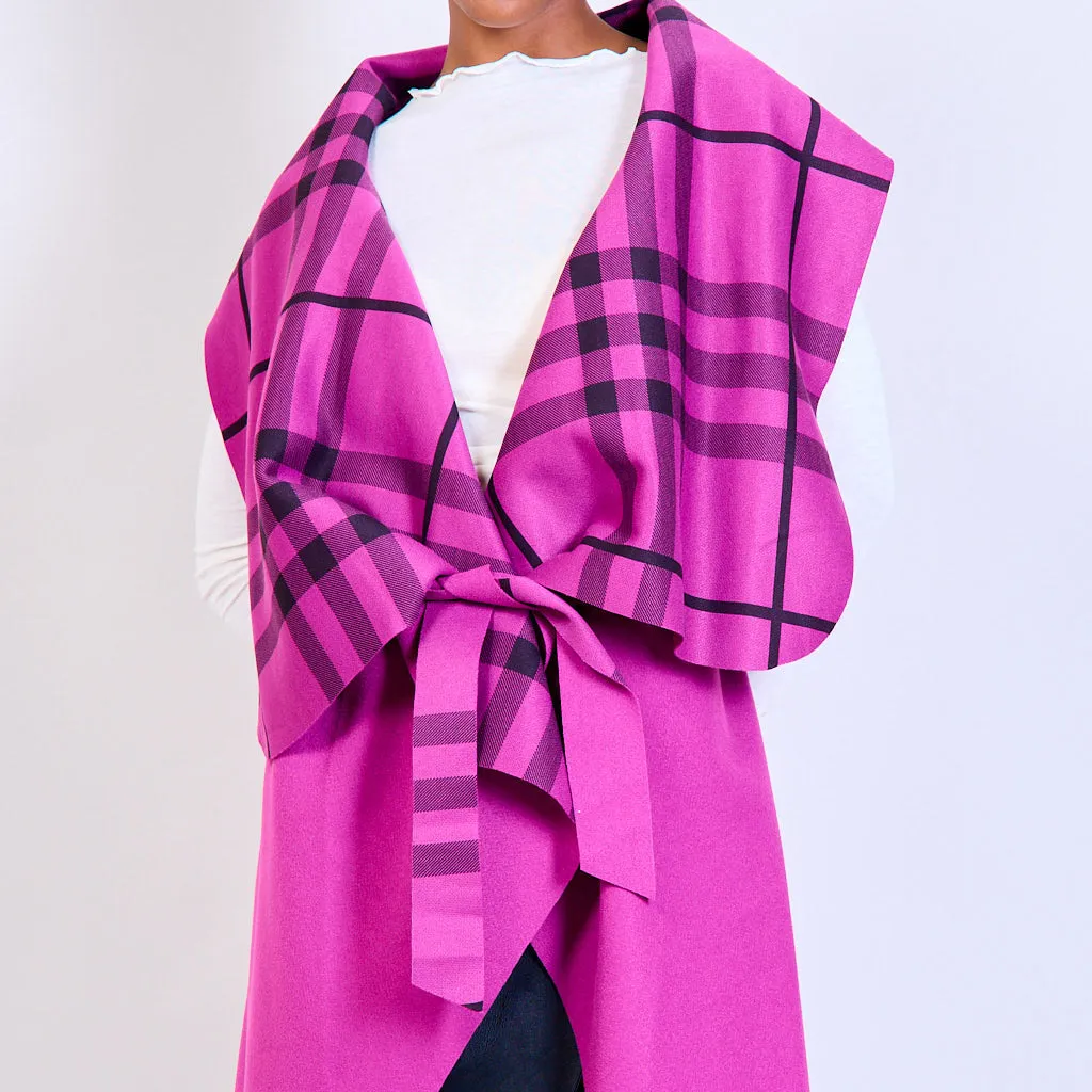 Checked cardigan with a belt wholesale
