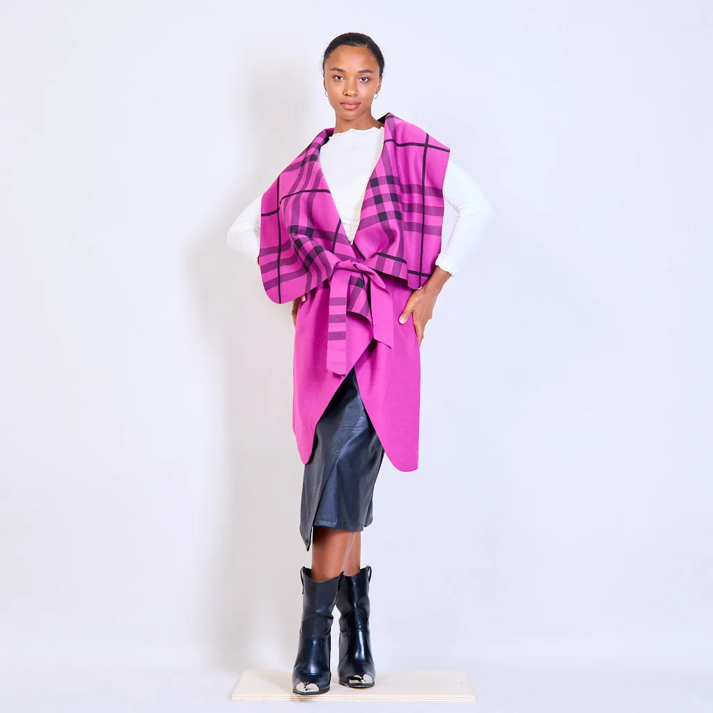 Checked cardigan with a belt wholesale