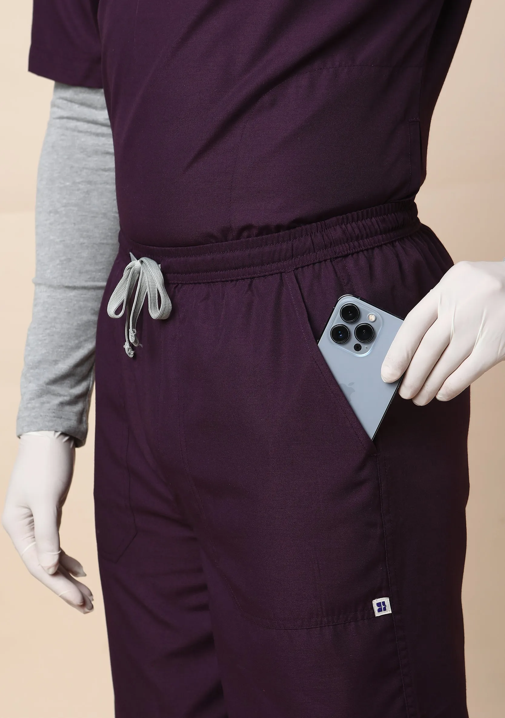 Classic Men's 5-Pocket Mandarin Collar (Wine) Scrub