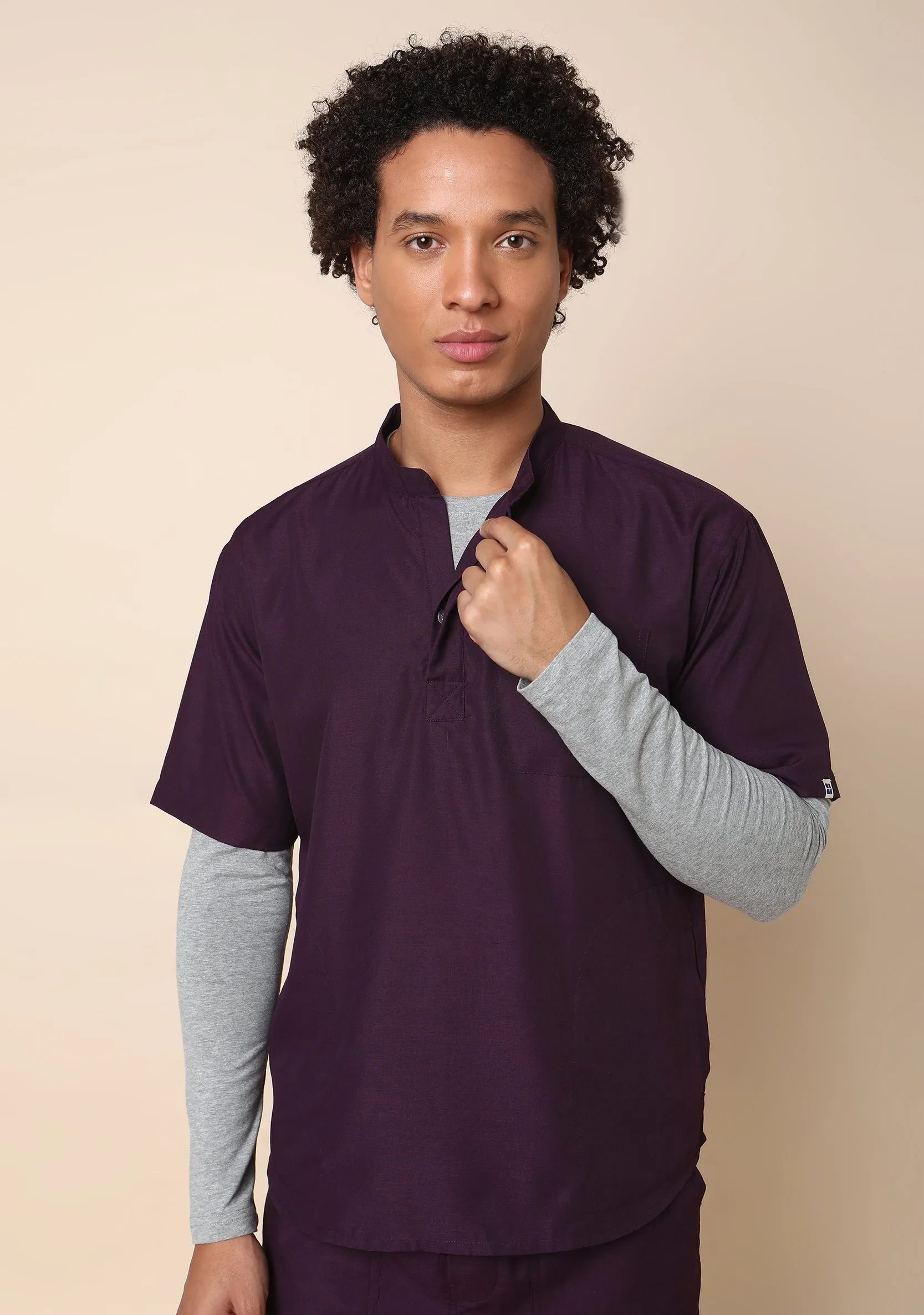 Classic Men's 5-Pocket Mandarin Collar (Wine) Scrub