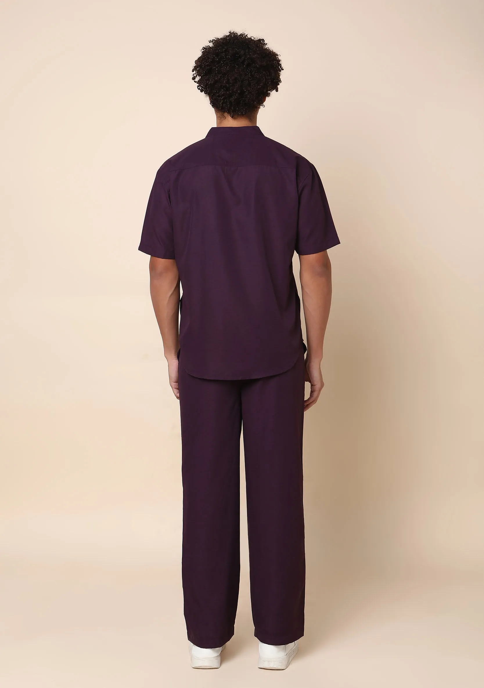 Classic Men's 5-Pocket Mandarin Collar (Wine) Scrub