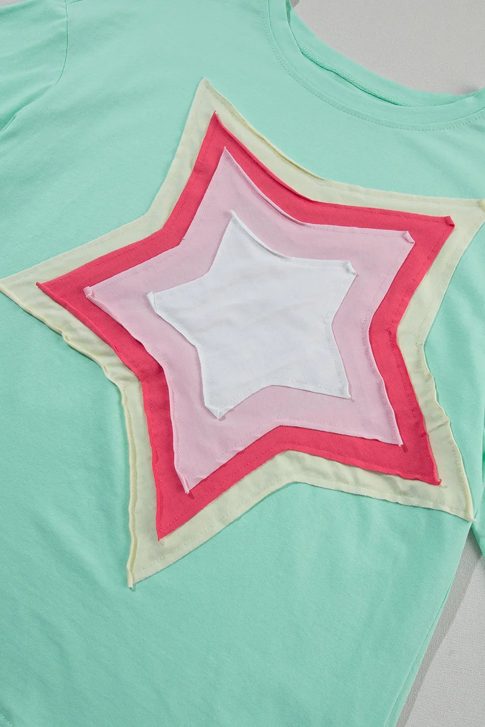 Colorblock Star Patched Half Sleeve Oversized Tee