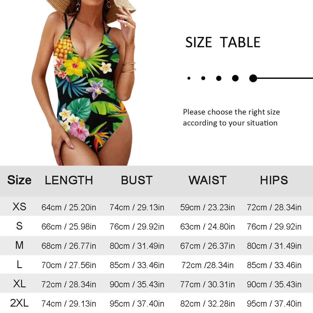 Custom Face USA Flag Swimsuit Personalized Women's V-neck One Piece Bathing Suit For Her