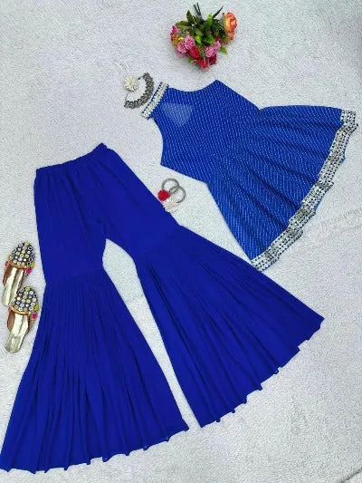 Electric Blue Georgette Sequence Work Sharara Kurti Set