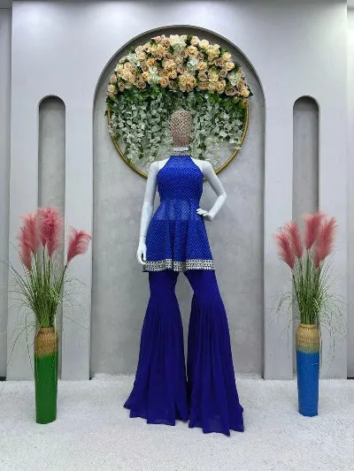 Electric Blue Georgette Sequence Work Sharara Kurti Set