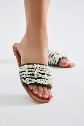 Feeling Pearly Flat Sandals - Black