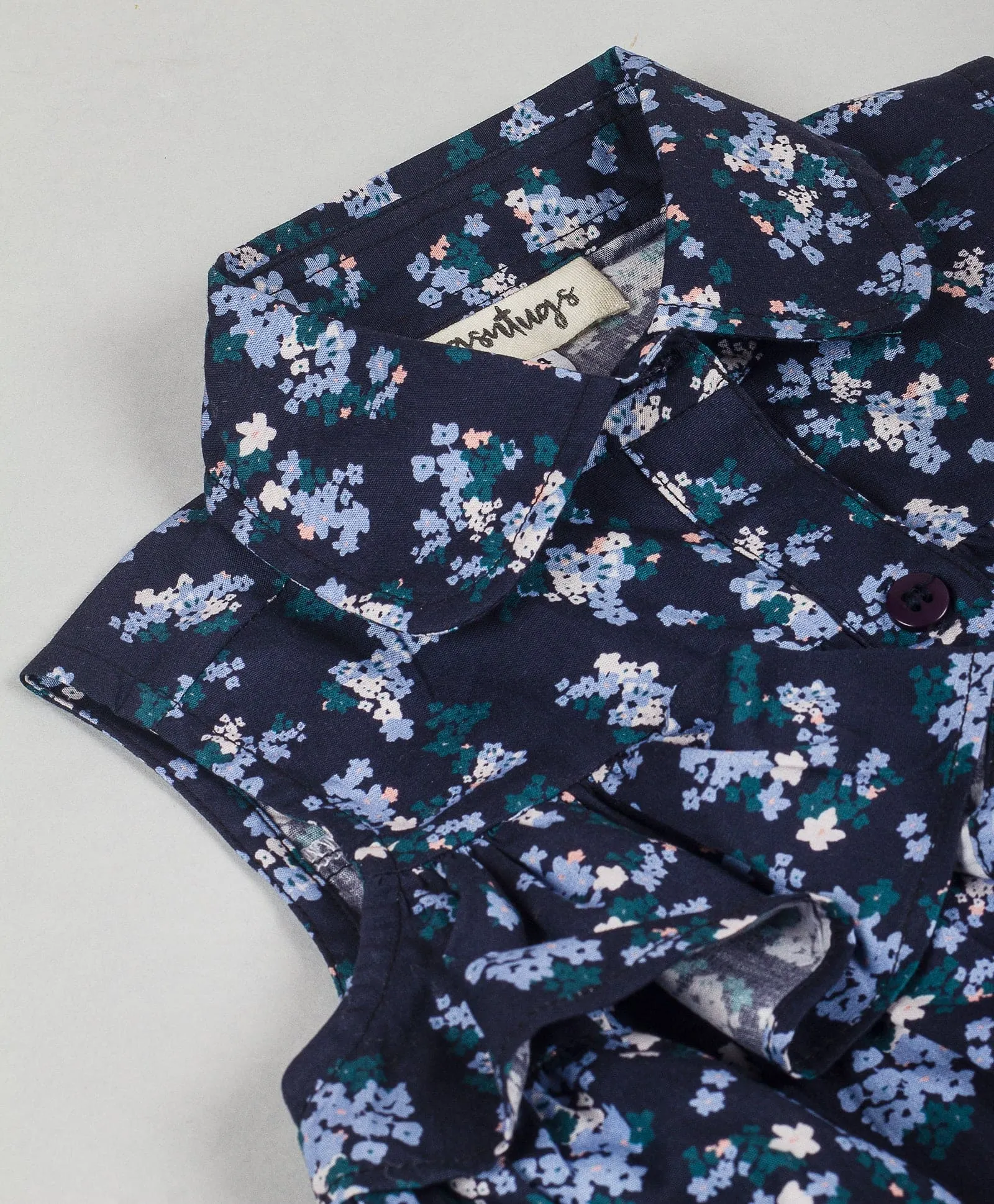Floral print Cotton top with multi frills at front-Navy