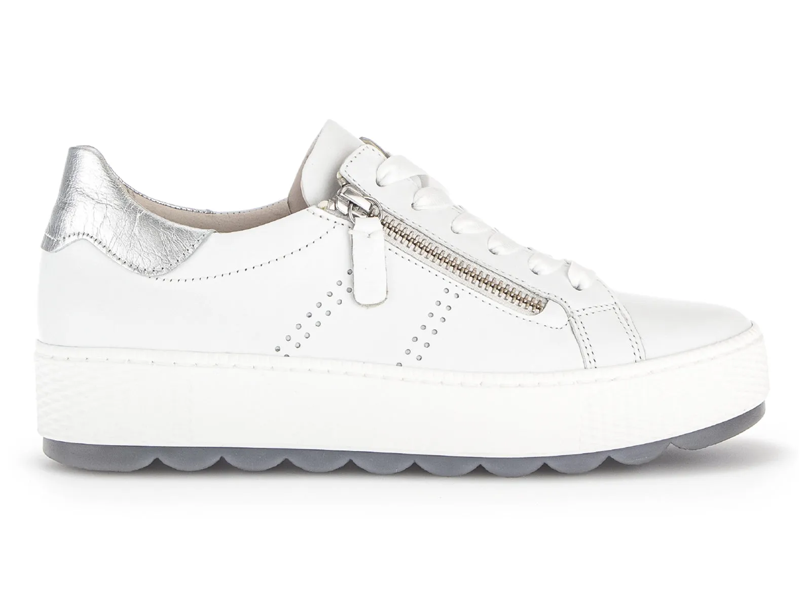 GABOR 46.058.50 WHITE PLATORM TRAINER WITH SILVER TAB