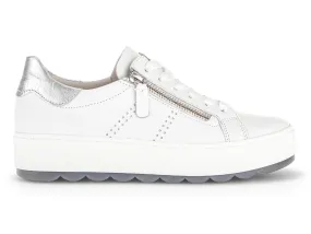 GABOR 46.058.50 WHITE PLATORM TRAINER WITH SILVER TAB
