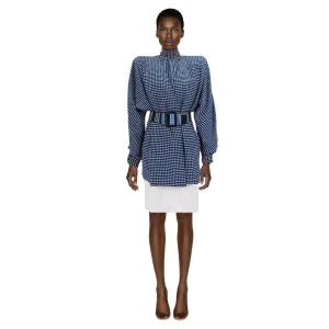 GALANOS 1980's Black, Blue and White Check Patterned Silk Jacket |  L/XL