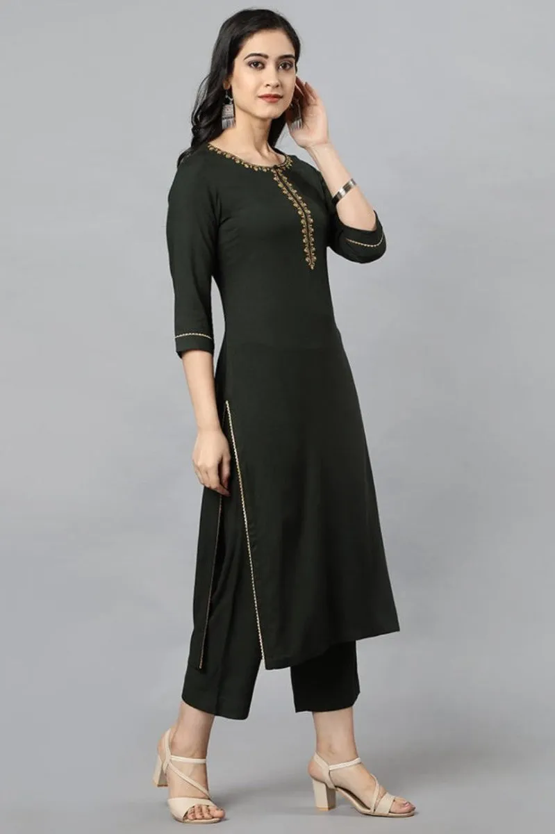 Green Jehlum Kurta Pants Set