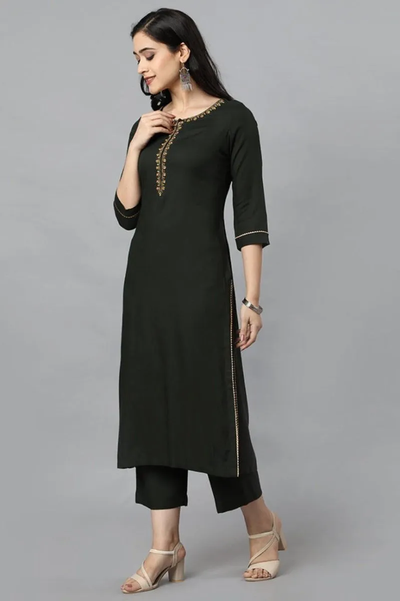 Green Jehlum Kurta Pants Set