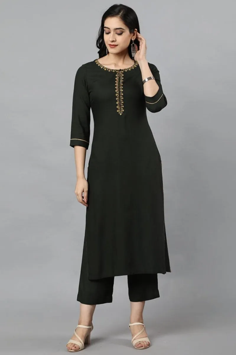 Green Jehlum Kurta Pants Set