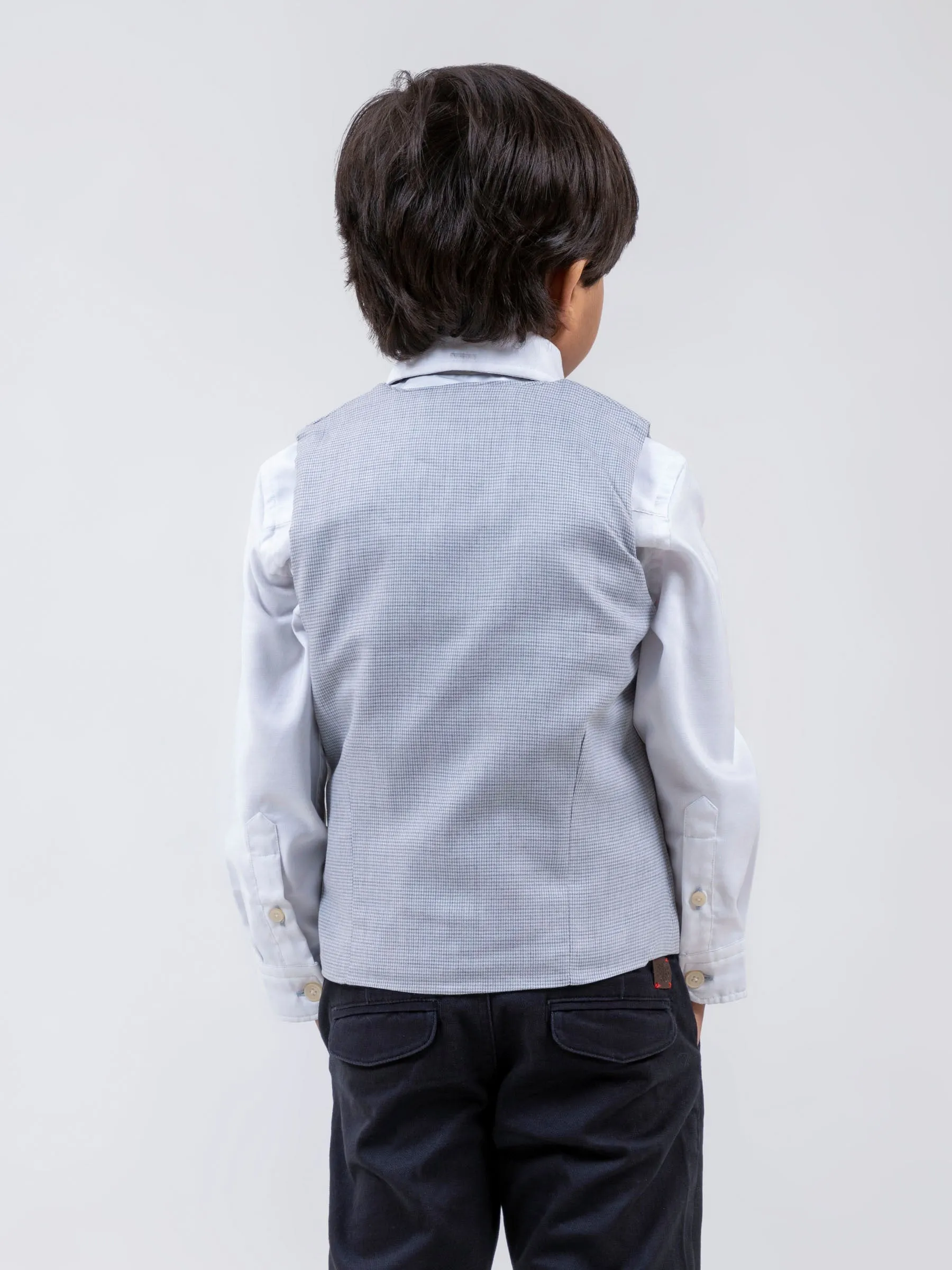Grey Micro Houndstooth Suit Vest With Bow