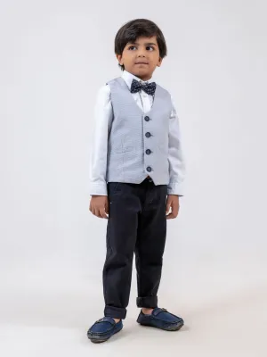 Grey Micro Houndstooth Suit Vest With Bow